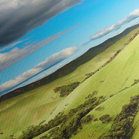 Obraz - Zielony krajobraz ze wzgórzami (z zegarem) (90x30 cm)
