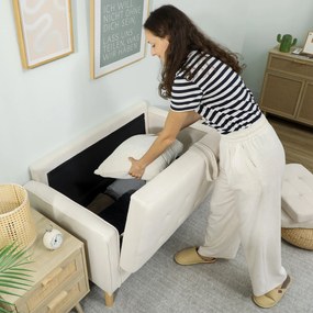 HOMCOM Sofa 2-osobowa z pojemnikiem i pikowaniem — welur, kremowa, 117×62×78 cm