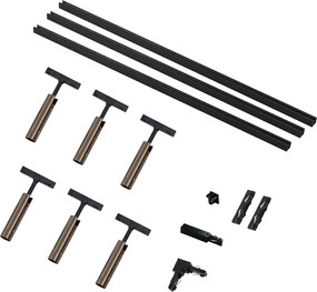 Nowoczesny system oświetlenia szynowego Slimline Uzzy z 6 ciemnobrązowymi reflektorami jednofazowymi