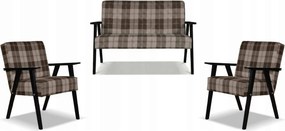 Zestaw mebli PRL retro SOLER sofa fotele Family Meble krata brązowa