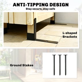 Outsunny Wysoki drewniany schowek na narzędzia z regulowanymi półkami, magnetycznymi drzwiami, galwanizowanym dachem i wentylacją | Aosom PL