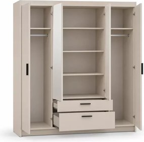 Szafa Ele 4 176 cm dąb piaskowy z lustrem – czterodrzwiowa z 2 szufladami, półkami i drążkami