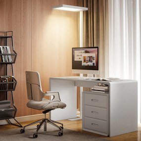 HOMCOM Lampa stojąca LED, łagodne dla oczu światło, lampa podłogowa z pilotem, regulacja jasności, tworzywo sztuczne, metal, biały