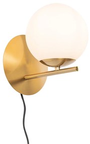 Lampa ścienna w stylu art deco złota i opalowe szkło - FloreDesignerski Oswietlenie wewnetrzne