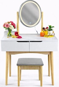 Toaletka Z Podświetlanym Lustrem I Szarym Taboretem R9-A35