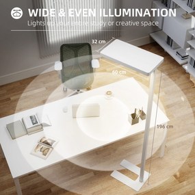 HOMCOM Lampa stojąca LED, łagodne dla oczu światło, lampa podłogowa z pilotem, regulacja jasności, tworzywo sztuczne, metal, biały