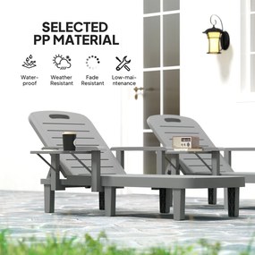 Outsunny Leżak ogrodowy z stolikiem bocznym wygląd drewna leżak z 5-stopniową regulacją oparcia ciemnoszary | Aosom PL
