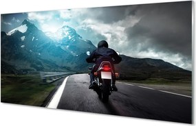 Szkło do Kuchni na Ścianę Motocyklista na Górskiej Trasie