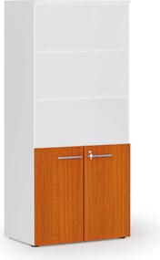 Szafa biurowa z drzwiami niskimi PRIMO WHITE, 800 x 500 x 1781 mm, biały/czereśnia