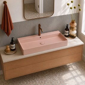 Umywalka  ceramiczna nablatowa / wisząca różowa z półką i otworem na baterie 100 x 45 cm LERA pink