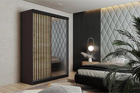 Szafa przesuwna z lustrem lamele MALANI 138 grafit + dąb craft złoty