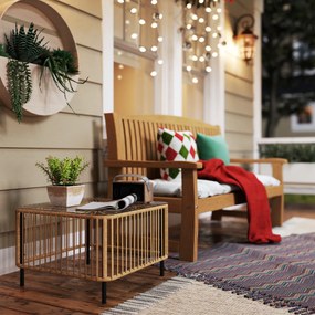 Outsunny Stół ogrodowy Polyrattan, 65 x 65 x 43 cm, odporny na warunki atmosferyczne kwadratowy z blatem ze szkła kolor naturalny