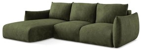 Zielony rozkładany narożnik z tkaniny szenilowej (lewostronny/z szezlongiem) Leila – Makamii