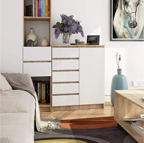 Komoda AKORD K80 Dąb Sonoma 80 cm 1 drzwi 5 szuflad kolor Biały mat 3 półki 80x35x97 cm