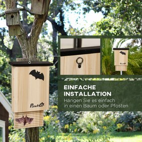 PawHut Domki dla Nietoperzy Zestaw 3 Budki Lęgowe Drewniane Ochrona Nietoperzy | Aosom PL