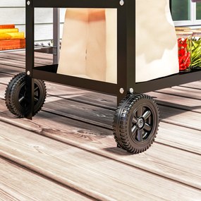 Outsunny Wózek Grillowy 3-Poziomowy z Blatem Roboczym Uchwyty Pokrywa Koła, BBQ Stół Grillowy ze Stali Nierdzewnej 100x52x80cm Czarny