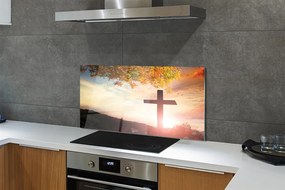 Szkło do Kuchni na Ścianę Krzyż na tle Drzewa Życia