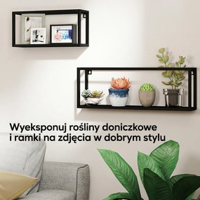 HOMCOM Zestaw 2 półek ściennych, udźwig 15 kg, do montażu na ścianie, stal, czarny