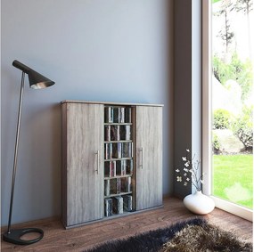 Drewno CD DVD Stand Shelf Santo Drzwi szklane