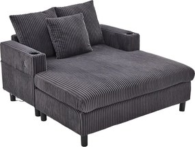 Sofa lounge z ciemnoszarego pluszu z portem USB, oświetleniem LED i uchwytami na kubki