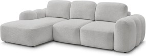 Jasnoszary rozkładany/ze schowkiem narożnik z materiału bouclé (lewostronny/z szezlongiem) Montaigne – Bobochic Paris