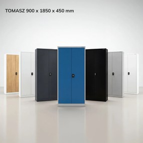 Szafa metalowa ze schowkiem biała / dąb sonoma: Eco Design TOMASZ, 900 x 1850 x 450 mm