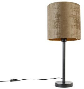 Nowoczesna lampa stołowa czarna z brązowym kloszem 25 cm - Simplo Nowoczesny Oswietlenie wewnetrzne