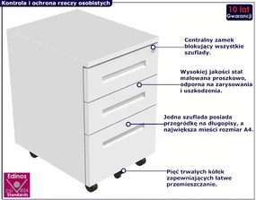 Biały kontenerek z szufladami pod biurko na zamek - Cebo 4X