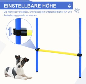 PawHut Tunel Agility i Słupki do Ćwiczeń dla Psów Zestaw Treningowy Sport dla Zwierząt 60x148cm Żółty Niebieski | Aosom PL