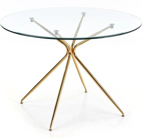 Szklany stół z okrągłym blatem na złotej podstawie Rondo
