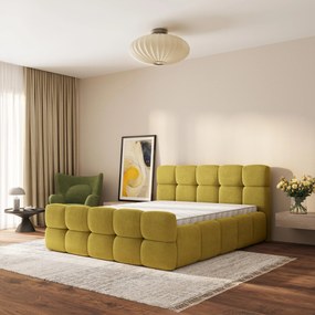 Masseno Łóżko Tapicerowane ELIZJA ze stelażem i pojemnikiem na pościel 180x200 cm - Żółty, SORO 40