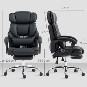 HOMCOM Krzesło biurowe ergonomiczne z regulowaną wysokością, podparciem lędźwiowym, podłokietnikami, podnóżkiem, skórzane, czarne | Aosom PL