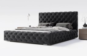 Emporius Paris łóżko tapicerowane 140x200 cm - glamour, pikowanie chesterfield - łóżko dwuosobowe z pojemnikiem, tkanina aksamitna, czarny (Magic Velvet 2219)