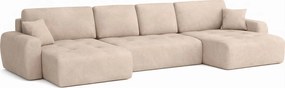 Narożnik w kształcie U z funkcją spania i pojemnikiem Ivo U, tkanina welurowa Salvador, Beżowy