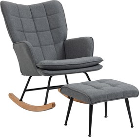HOMCOM Krzesło Bujane z Podnóżkiem, Komfortowe, do 130 kg, Wygląd Lnu, 64x89x90 cm, Szary