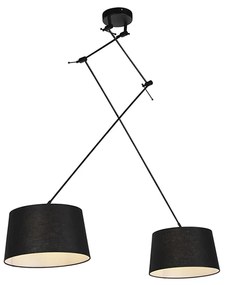 Lampa wisząca czarna z abażurami z lnu czarne 35 cm 2-światła - Blitz Nowoczesny Oswietlenie wewnetrzne