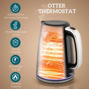 HOMCOM Zestaw czajnik i toster, 2200W, Otter-Thermostat, 2-szczelinowy toster, 7 poziomów przyrumienienia, szuflada na okruchy, czarny