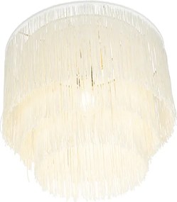 Orientalna lampa sufitowa złota z kremowym abażurem z frędzlami - Franxa
