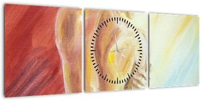 Obraz odpoczywającej kobiety, obraz olejny (z zegarem) (90x30 cm)