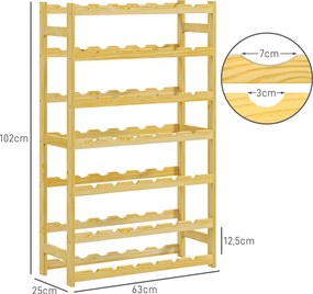 HOMCOM Regał na 42 butelki wina, 7 poziomów, z zabezpieczeniem przeciwwypadkowym, drewno sosnowe, 63x25x102cm, naturalny