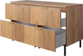 Szafka pod umywalkę, Dąb Craft, 120 (2 x 60) x 77 x 46 cm, uchwyt złoty, nogi czarne + Blat