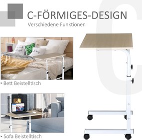 HOMCOM Stolik w kształcie litery „C”, kolor: biały, naturalny, 60 cm x 40 cm x 78 cm