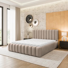 Masseno Łóżko Tapicerowane DINESE z pojemnikiem na pościel 200x200 cm - Beżowy, PAROS 02