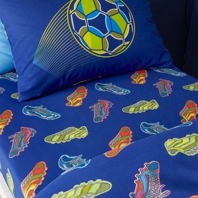 Niebieskie prześcieradło dziecięce jednoosobowe z gumką 90x190 cm Bright Football – Catherine Lansfield