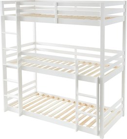 Potrójne łóżko piętrowe - 3 x 90 x 200 cm - Sosna - Białe - VAGAR