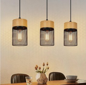 NETTLIFE Lampa wisząca Vintage Drewno Słoje Stół Jadalny Czarny Industrial E27 25W Lampa wisząca
