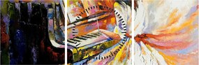 Obraz - Kobieta grająca na pianinie (z zegarem) (90x30 cm)