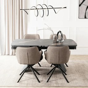 Zestaw Stół Rozkładany VERONA 160-240 cm Czarny Marmur/Czarny i 4 Krzesła PEONY 2 Cappuccino