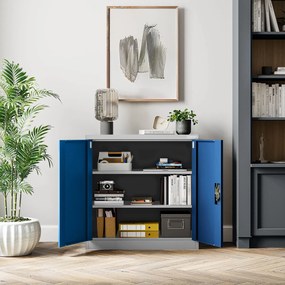 Mała szafka zamykana BEATA, 900 x 930 x 400 mm, szaro-niebieska