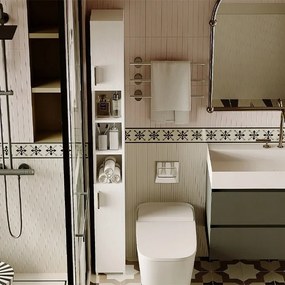 Regał łazienkowy stojący szafa biały loft szafka półka słupek wysoki wąski